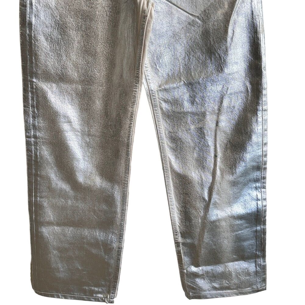 Zara mid rise boyfriend jeans metallic silver jeans size 4 NWOT - Picture 6 of 12